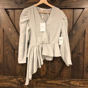 Wayf azure blue leopard asymmetrical hem blouse small